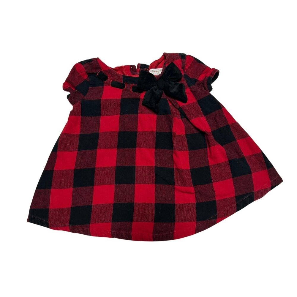 12 month Tommy Bahama Buffalo check Christmas holiday country dress w velvet bow